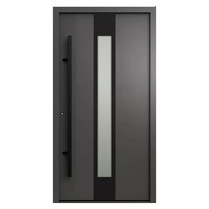 Gerda Haustür Thermo Prime 75 Hanover - 110 cm x 210 mm, DIN Anschlag: Links, Anthrazitgrau, Schwarze Details - Vorderansicht