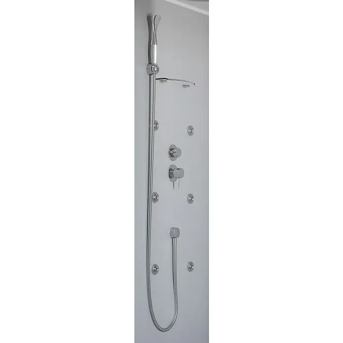 GEO Fix Komplettdusche - 80 x 110 x 215 cm, Weiß/Schwarz - Duschelement mit Handbrause, Kopfbrause und Massagedüsen in Chrom-Optik. Perfekt für ein modernes Badezimmer.