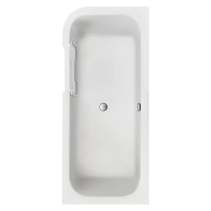 Ottofond Badewanne Pueblo - 180 x 80 cm, Sanitäracryl, Weiß, Links, Mit Ab- und Überlaufgarnitur - Ansicht von oben auf eine rechteckige Badewanne mit Duschabtrennung. Die Badewanne ist aus weißem Sanitäracryl gefertigt.