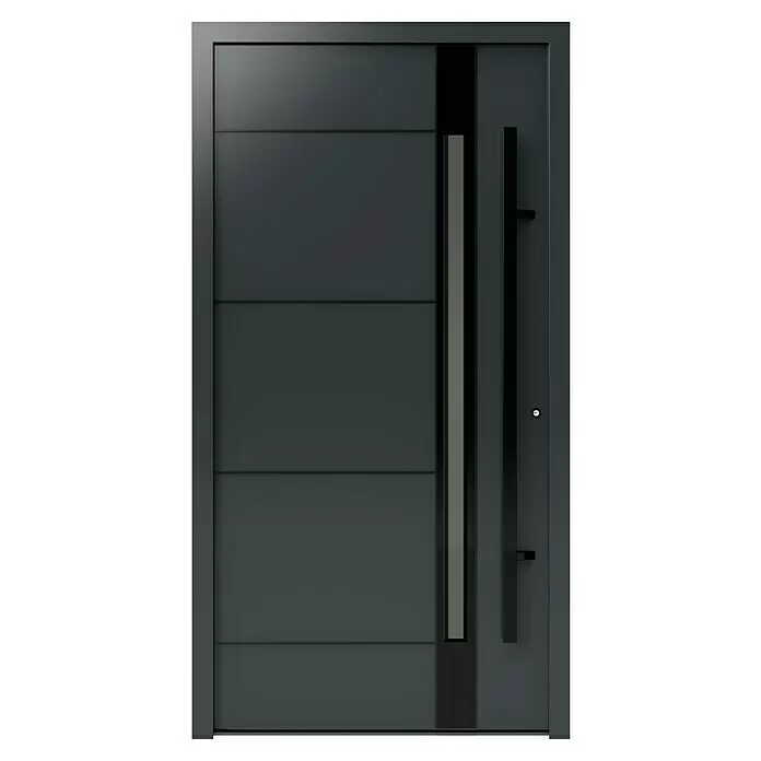 Gerda Haustür Thermo Prime 75 Rodan - 110 cm x 210 mm, DIN Anschlag: Rechts, Anthrazitgrau, Schwarze Details - Vorderansicht