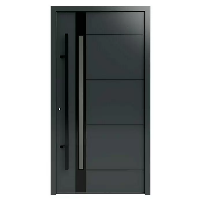 Gerda Haustür Thermo Prime 75 Rodan - 110 cm x 210 mm, DIN Anschlag: Links, Anthrazitgrau, Schwarze Details - Vorderansicht