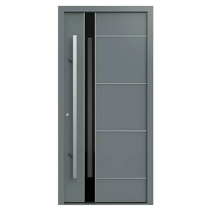 Gerda Haustür Thermo Prime 75 Rodan - 100 cm x 210 mm, DIN Anschlag: Links, Grau, Details in Edelstahl - Vorderansicht