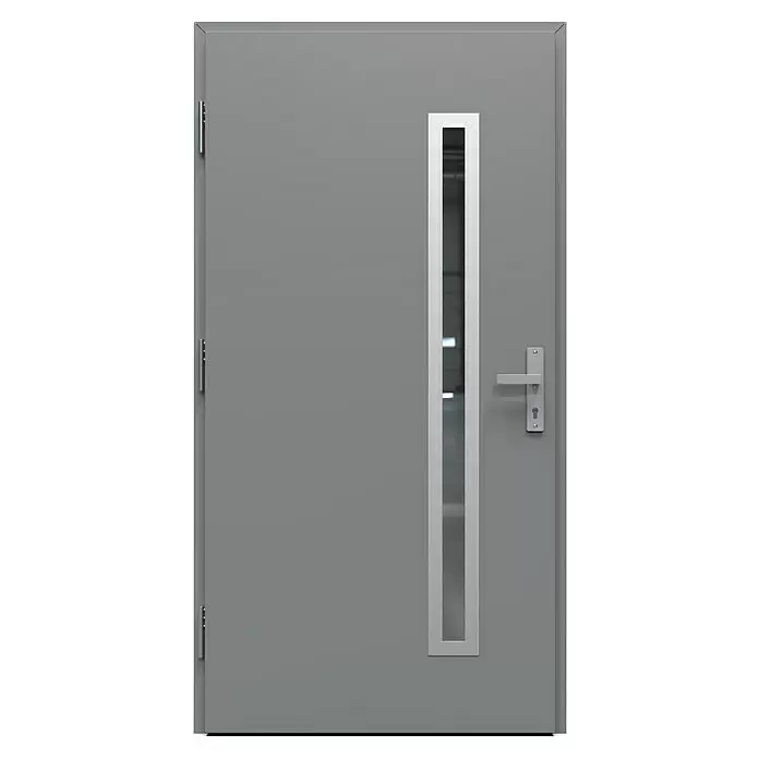 Gerda Haustür Thermo Prime 75 Rodan - 110 cm x 210 mm, DIN Anschlag: Links, Grau, Details in Edelstahl - Vorderansicht