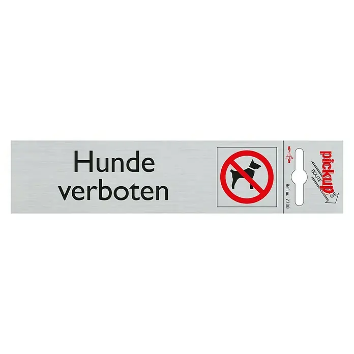Pickup Aufkleber - Motiv: Hunde verboten, Silber, L x B: 165 x 44 mm - Schild "Hunde verboten" mit rotem Verbotszeichen und dem Schriftzug "Pickup Route", ideal für Bereiche, in denen Hunde nicht erlaubt sind.