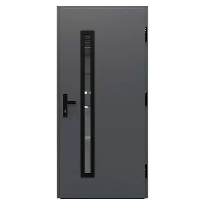 Gerda Haustür Thermo Prime 75 Rodan - 100 cm x 210 mm, DIN Anschlag: Rechts, Anthrazitgrau, Schwarze Details - Vorderansicht