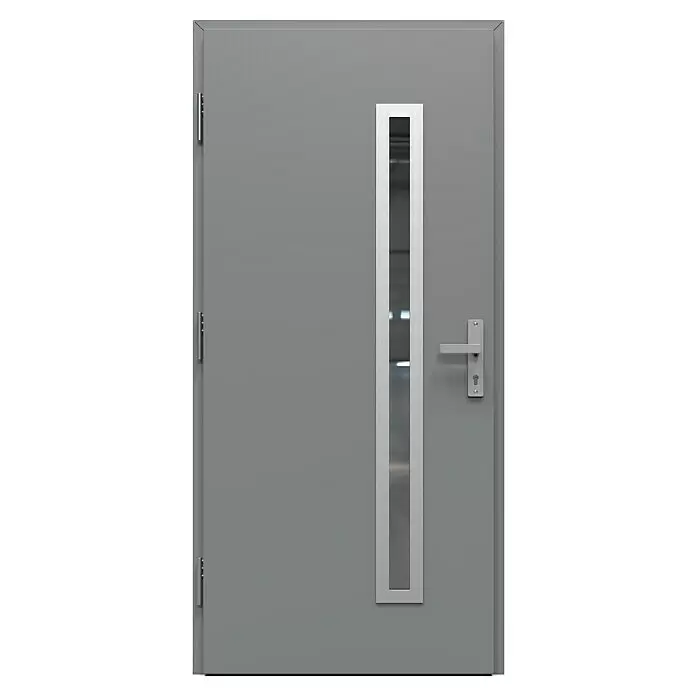 Gerda Haustür Thermo Prime 75 Rodan - 100 cm x 210 mm, DIN Anschlag: Links, Grau, Details in Edelstahl - Vorderansicht