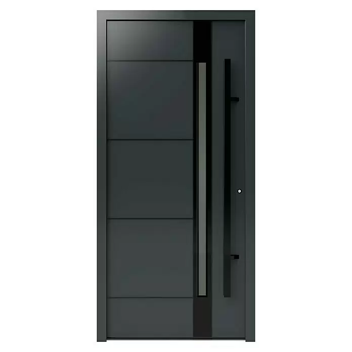 Gerda Haustür Thermo Prime 75 Rodan - 100 cm x 210 mm, DIN Anschlag: Rechts, Anthrazitgrau, Schwarze Details - Vorderansicht