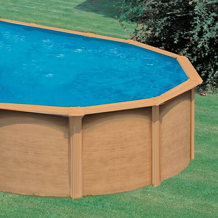 KWAD Pool-Set Steely de luxe Wood (L x B x H: 7,3 x 3,6 x 1,2 m, Fassungsvermögen: 28.900 l, Oval)