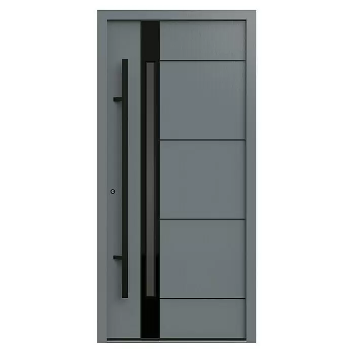 Gerda Haustür Thermo Prime 75 Rodan - 100 cm x 210 mm, DIN Anschlag: Links, Grau, Schwarze Details - Vorderansicht