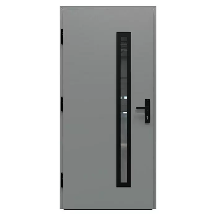 Gerda Haustür Thermo Prime 75 Rodan - 100 cm x 210 mm, DIN Anschlag: Links, Grau, Schwarze Details - Vorderansicht