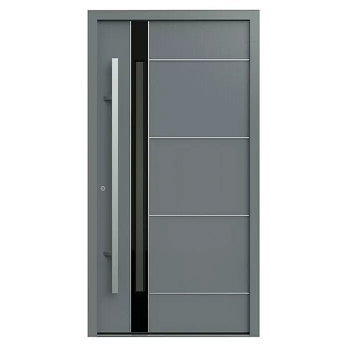 Gerda Haustür Thermo Prime 75 Rodan - 110 cm x 210 mm, DIN Anschlag: Links, Grau, Details in Edelstahl - Vorderansicht