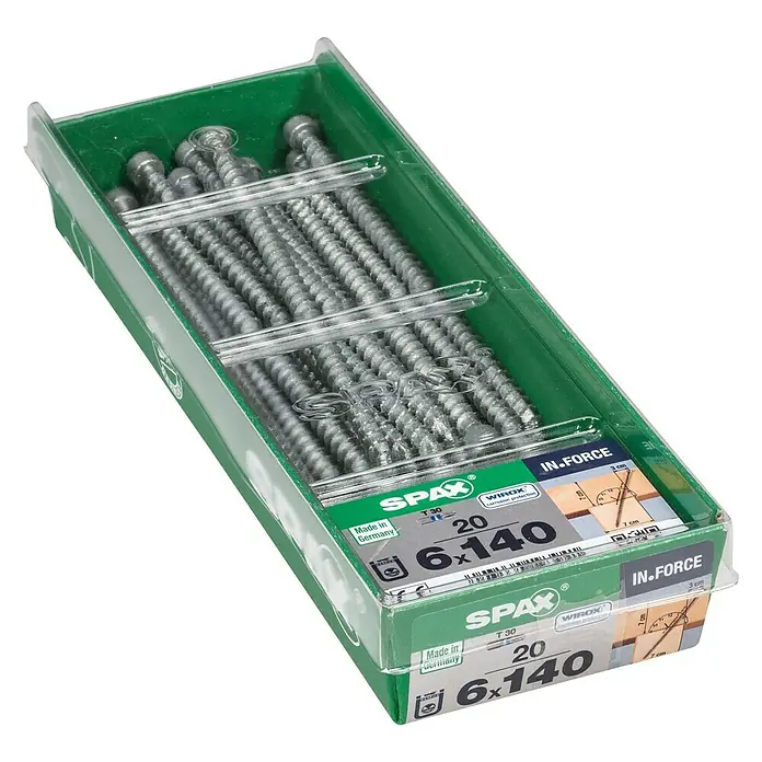 Spax Holzbauschraube IN.FORCE - Ø x L: 6 x 140 mm, WIROX Oberfläche, T-Star plus, 20 Stk. - Eine Packung SPAX Schrauben 6x140, ideal für Holzkonstruktionen, Made in Germany.