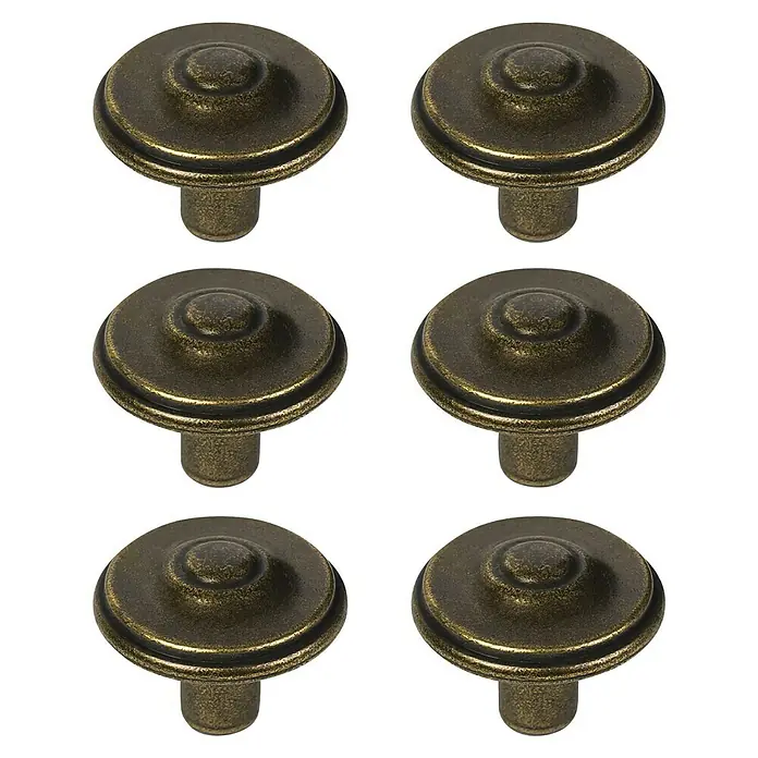 Nesu Pomo para muebles Cuero Vibro - Ø x Al: 28 x 22 mm, 6 ud. - Seis pomos decorativos de bronce para muebles con un diseño clásico y redondo para una mejora elegante.