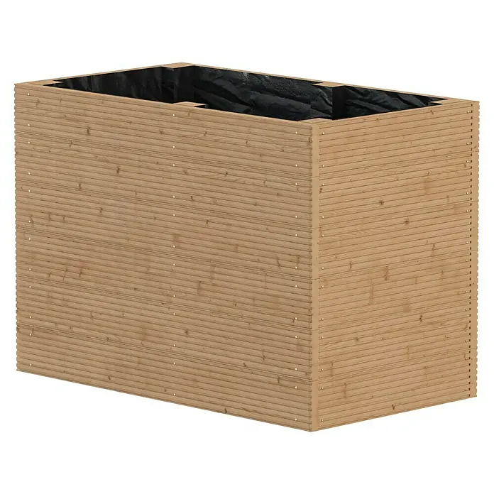 Hochbeet - 102 x 57,5 x 72 cm, Holz, Natur - Ein rechteckiger, erhöhter Pflanzkasten aus Holz mit schwarzem Innenfutter, ideal für Garten und Terrasse.