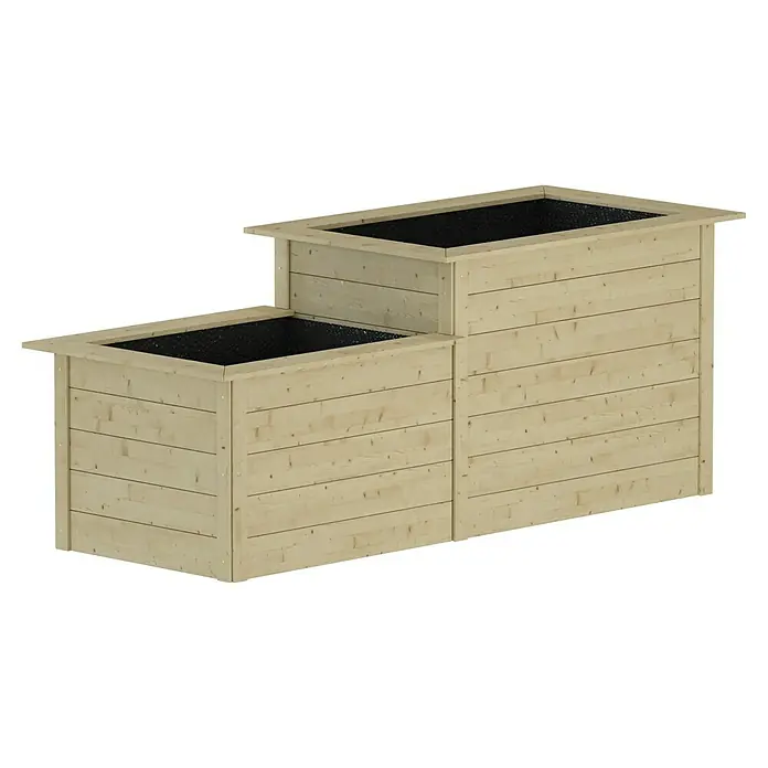 Weka Hochbeet - 205 x 79 x 81 cm, Holz, Natur, Stufenhochbeet - Zwei gestufte, aus Holz gefertigte Pflanzkästen. Das robuste Design bietet viel Platz für Pflanzen im Außenbereich.