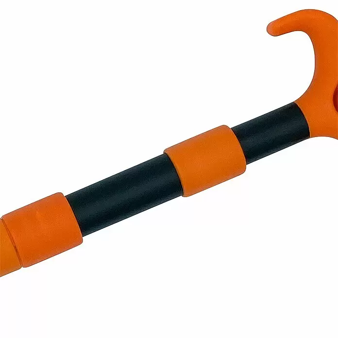 Pelican Paddel - Verstellbar: 63,5 cm - 137 cm - Oranges und schwarzes segmentiertes Gestänge mit einem gebogenen Haken am Ende.
