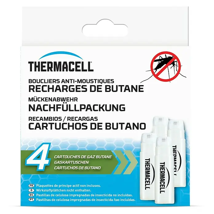 Thermacell Recambio Gas Antimosquitos - 4 pzs. - Recambio de butano Thermacell con 4 cartuchos de gas para repelente de mosquitos, ideal para actividades al aire libre.
