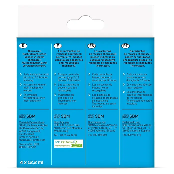 Thermacell Recambio Gas Antimosquitos - 4 pzs. - Cartuchos de recarga Thermacell para dispositivos repelentes de mosquitos, hasta 12 horas de protección.