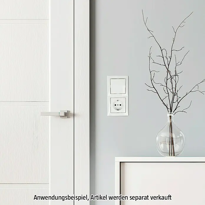 Berker S.1 Abdeckrahmen 10128989 - Polarweiß, 2-fach, Kunststoff - Nahaufnahme eines modernen Lichtschalters und einer Steckdose in einem stilvollen Interieur.