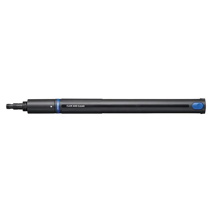 Nilfisk Lanza de alta presión GR4 - Específico para: Hidrolimpiadoras Nilfisk Excellent 160.10 y 170.10 - Imagen de un adaptador de aspiradora Bosch "Click and Clean" alargado negro, con detalles azules y función de limpieza.