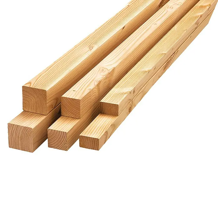 Konstruktionsholz - 200 x 7 x 4,5 cm, Douglasie - Eine Nahaufnahme von unbehandelten, rechteckigen Holzpfosten, die sich ideal für Bau- und DIY-Projekte eignen.