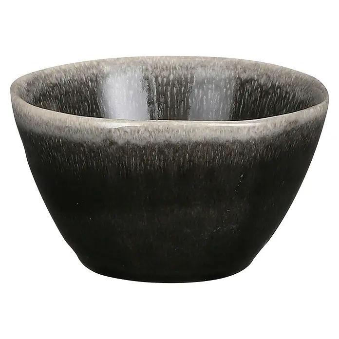 Schale Tabo - Ø x H: 11 x 5 cm, Schwarz - Nahaufnahme einer kleinen, grauen Keramikschale mit gesprenkelter Textur und einem helleren Rand, ideal für Dips oder kleine Portionen.