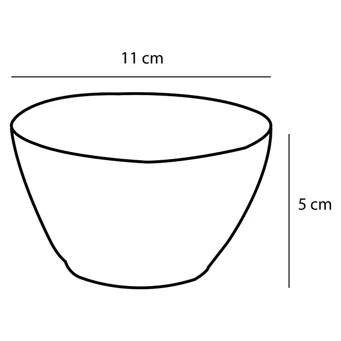 Schale Tabo - Ø x H: 11 x 5 cm, Schwarz - Abbildung einer Schüssel mit den Maßen 11 cm Breite und 5 cm Höhe. Geeignet für Müsli oder Suppe.