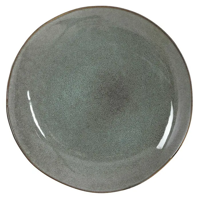 Teller Tabo - 1 Stk., Ø x H: 26,5 x 3 cm, Keramik, Grün - Grauer Keramikteller mit rustikalem Rand, ideal für stilvolle Tischdekorationen und Präsentation von Speisen.