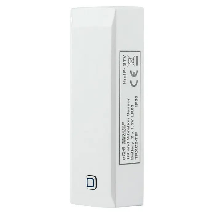 Homematic IP Erschütterungssensor & Neigungssensor HmIP-STV - Batteriebetrieben, 20 x 25 x 85 mm - Nahaufnahme des Homematic IP Neigungs- und Vibrationssensors für zuverlässige Überwachung.