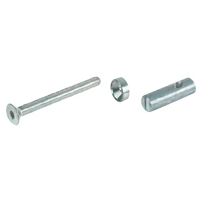 Stabilit Korpusverbinder - Länge: 50 mm, M 6 - Nahaufnahme von Schraube, Hülse und Dübel.