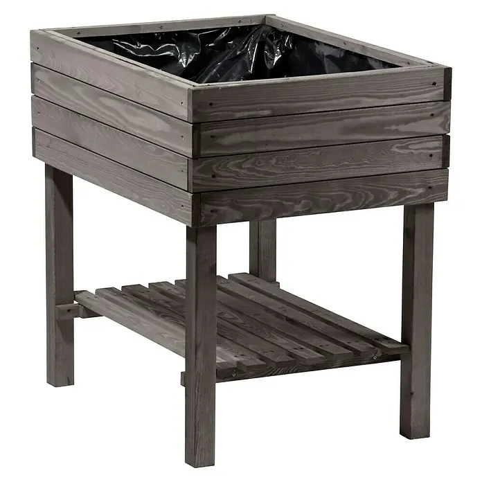Dobar Hochbeet Kubus - 80 x 58 x 80 cm, Holz, Anthrazit - Grauer Holzkasten für den Garten auf einem Ständer mit Ablagefläche, ideal für Pflanzen oder Kräuter. Praktisch und dekorativ.