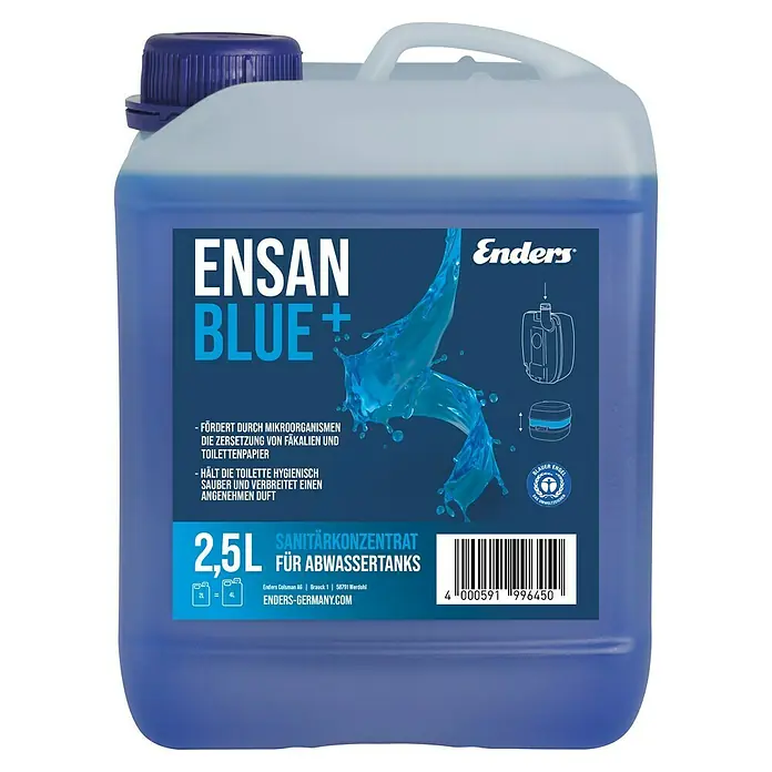 Enders Sanitärflüssigkeit Ensan Blue+ - 2,5 l - ENSAN Blue+ Sanitärkonzentrat für Abwassertanks. Fördert hygienische Sauberkeit und angenehmen Duft, zertifiziert mit dem Blauen Engel.