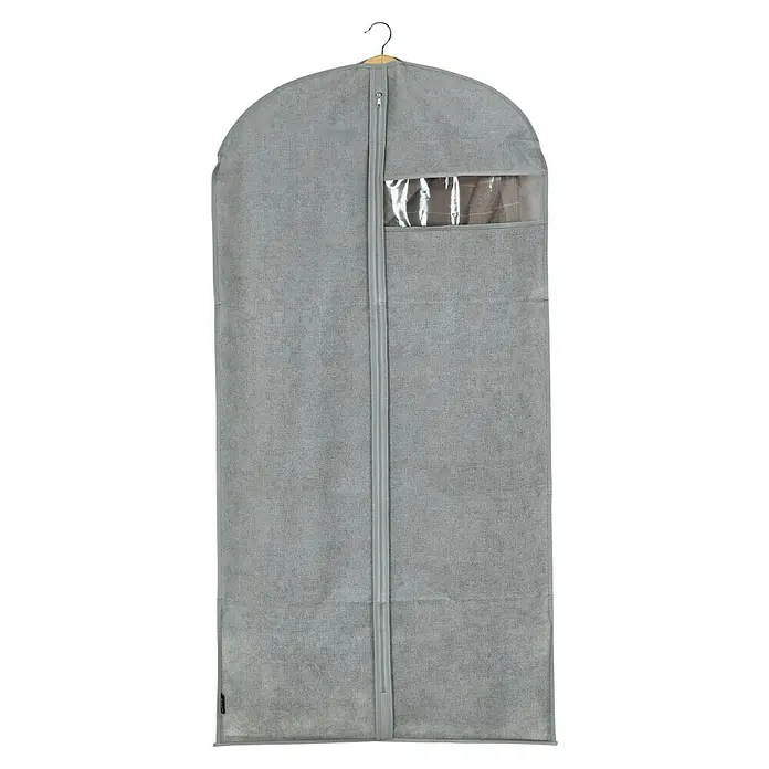 Saco para la ropa Stone - L x An: 135 x 60 cm, Específico para: Vestidos - Funda de ropa gris con cremallera y ventana para proteger y guardar la ropa del polvo y los daños.
