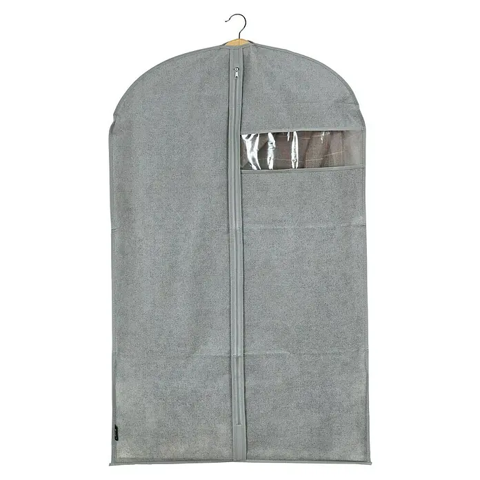 Saco para la ropa Stone - L x An: 100 x 60 cm, Específico para: Trajes - Funda de ropa gris con cremallera y ventana transparente para proteger tu ropa del polvo y los daños. Ideal para viajar y guardar en el armario.