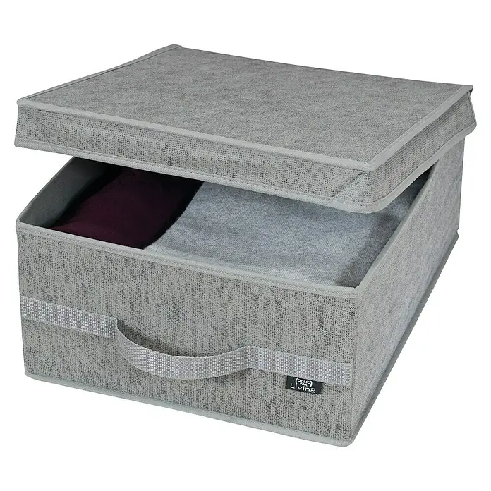 Caja para ropa Stone - L x An x Al: 45 x 35 x 18 cm, Polipropileno, Gris - Caja de almacenamiento gris con tapa y asas, ideal para guardar ropa y otros objetos.
