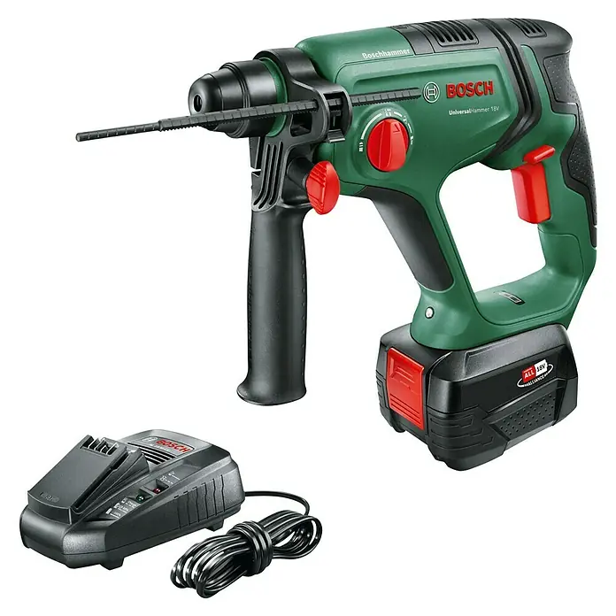 Bosch Professional AMPShare 18V Akku-Kombihammer UniversalHammer 18V - 18 V, 1 Akku, 4 Ah, 2 J - Akkubohrhammer von Bosch, Modell UniversalHammer 18V, mit Ladegerät. Vielseitiges Werkzeug für Bohr- und Hammerarbeiten.