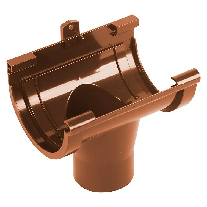 Dakota Conector de canalón G-125 - Anchura nominal: 125 mm, Plástico, Cobre - Conector de canalón marrón para un sistema de drenaje, detallado y aislado para una clara información del producto.
