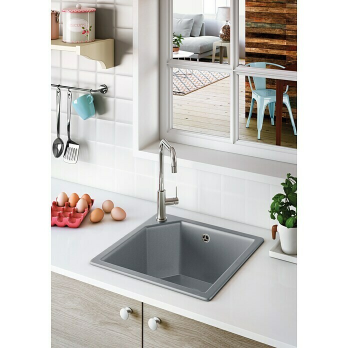 Atron Fregadero encastrable Hamburgo (47,5 x 47,5 cm, Acrílico, Gris)