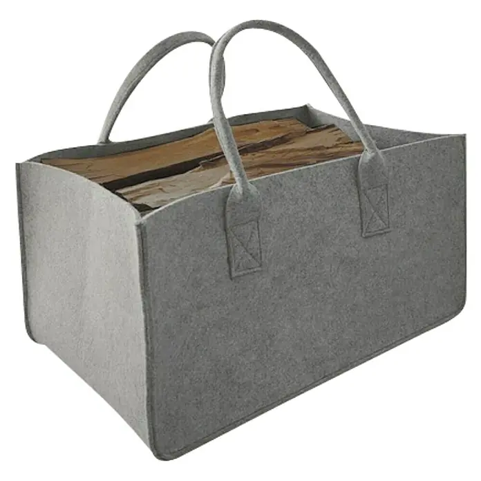 Lienbacher Bolsa de fieltro - L x An x Al: 50 x 34 x 27 cm, Gris - Bolsa de fieltro gris para leña con troncos y dos asas. Perfecta para transportar leña.