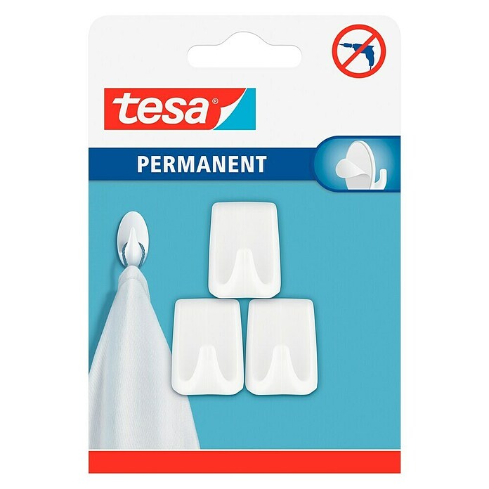 Tesa Samolepilni kavelj Permanent  (2 kos, Bela) | Lepilne blazinice in kaveljčki | Lepila za gospodinjstvo | Lepilo | Barve in tapete | Izdelki | BAUHAUS