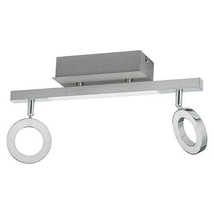 Eglo LED-Wandstrahler Cardillio 1 - 9,7 W, Chrom, Warmweiß, 2 Stk. - Moderne LED-Deckenleuchte mit zwei ringförmigen Strahlern. Das gebürstete Aluminium-Finish sorgt für einen eleganten Look in jedem Raum.