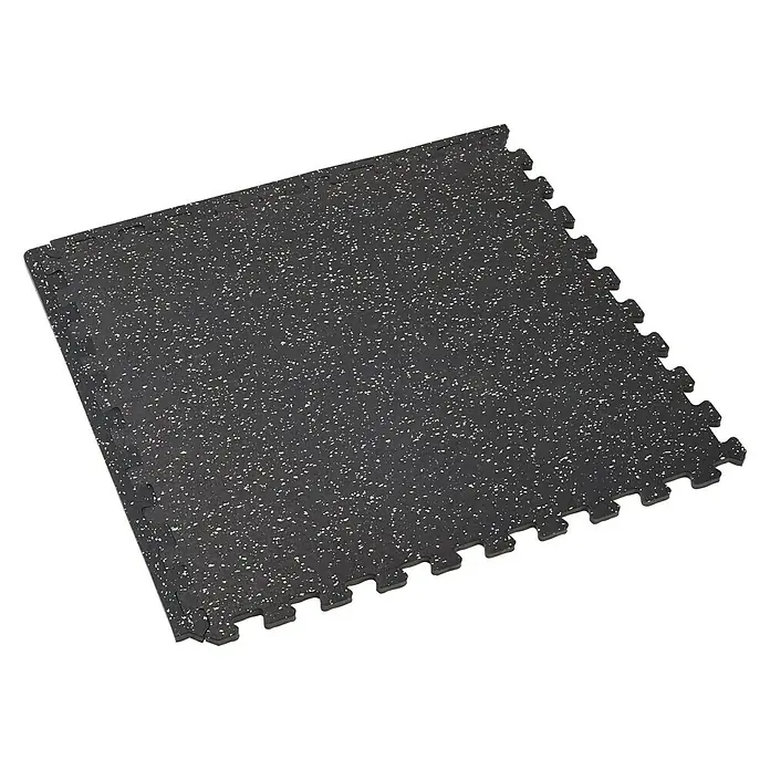 Mottez Estera antideslizante ensamblable B516VPRO - Negro, L x An: 62 x 62 cm - Baldosa de goma negra con motas blancas y bordes entrelazados, perfecta para gimnasios o áreas de juego. Duradera y fácil de instalar.