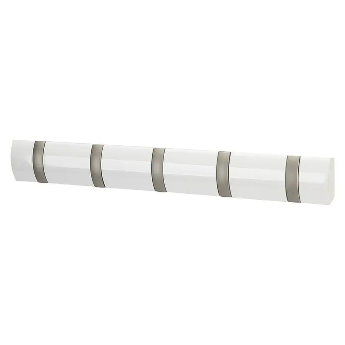 Umbra Garderobenleiste Flip - L x B x H: 51 x 2,5 x 7,6 cm, Anzahl Haken: 5 Stk., Weiß - Wandgarderobe mit fünf Haken, ideal für Flur oder Bad, in Weiß und Grau. Praktisch und stilvoll.