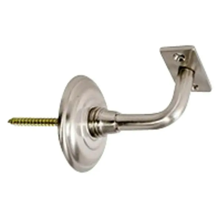 Micel Soporte de pasamanos PMN3 - Zamak, Plata - Un soporte de pasamanos plateado con un tornillo para el montaje en pared, un componente robusto y funcional, ofrece un soporte fiable para los pasamanos.