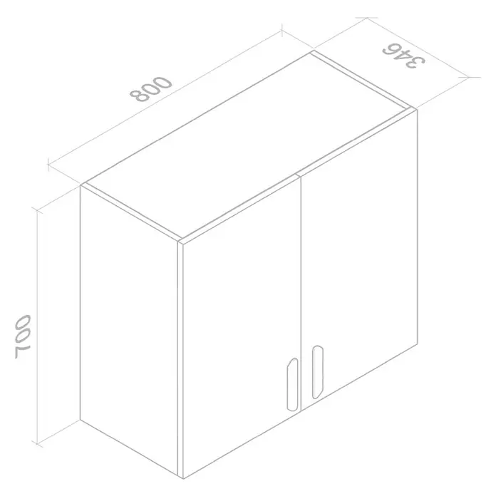 Top Element B Mueble alto de cocina - An x Pr x Al: 80 x 33 x 70 cm, Blanco - Ilustración de un armario de pared gris de dos puertas con dimensiones 800 x 346 x 700. El mueble tiene un diseño minimalista.