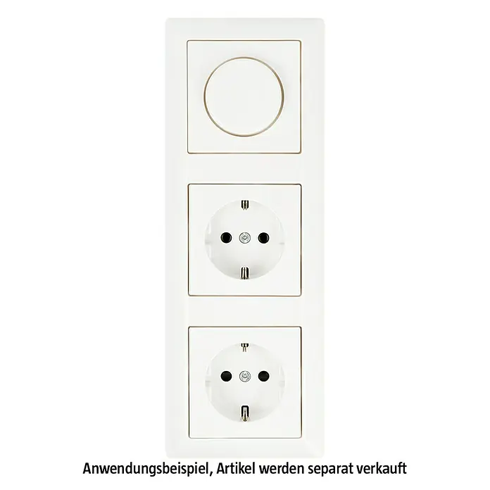 Jung AS 500 Abdeckrahmen AS583WW - Alpinweiß, 3-fach, Kunststoff - Nahaufnahme eines weißen Steckdosen- und Lichtschalterpanels mit modernem Design für den Innenbereich.