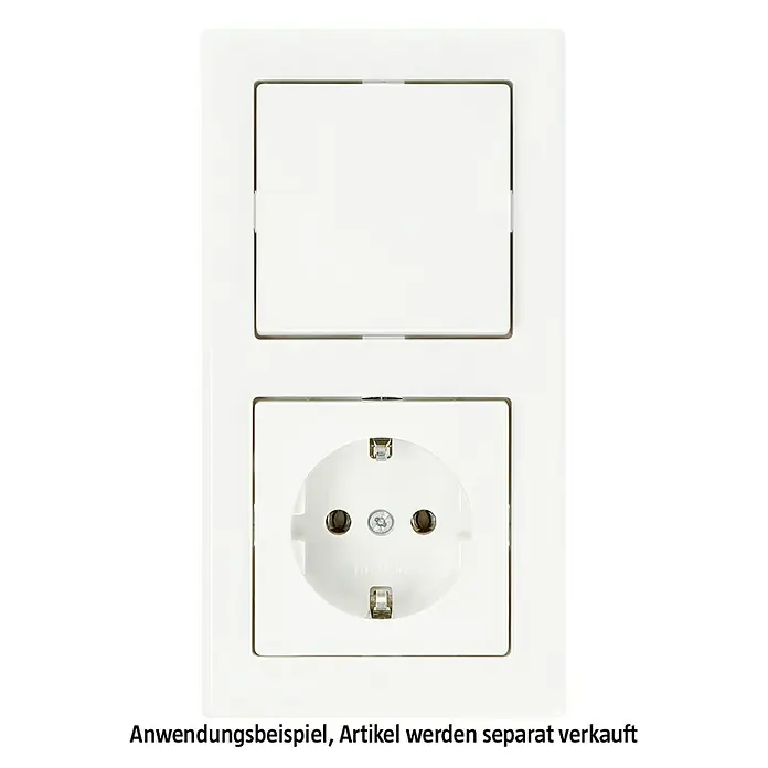 Merten M-SMART Abdeckrahmen 478219 - Polarweiß glänzend, 2-fach, Kunststoff - Weiße Steckdose und Lichtschalter Kombination. Standardmäßige europäische Steckdose unterhalb eines Schalters, beide in einer weißen Abdeckung.