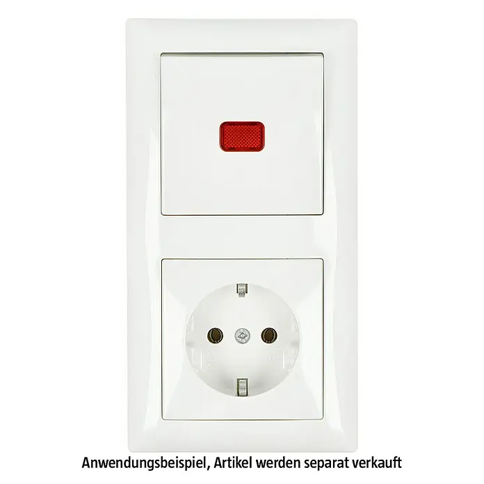 Busch-Jaeger Balance SI Abdeckrahmen 1722-914 - Alpinweiß glänzend, 2-fach, Kunststoff - Nahaufnahme einer Schuko-Steckdose mit integrierter roter Signalleuchte auf einer weißen Blende. Ideal für moderne Innenräume.