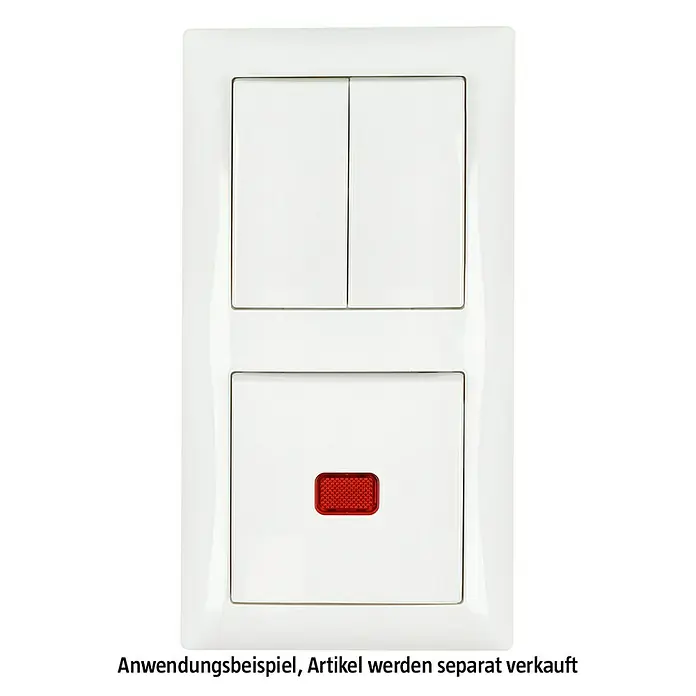 Busch-Jaeger Balance SI Abdeckrahmen 1722-914 - Alpinweiß glänzend, 2-fach, Kunststoff - Nahaufnahme eines weißen Doppel-Lichtschalters mit einer roten Kontrollleuchte, ideal für moderne Innenräume.