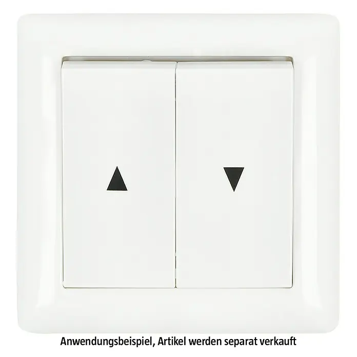 Gira Standard 55 Abdeckrahmen 021103 - Reinweiß glänzend, 1-fach, Kunststoff, Vertikal - Nahaufnahme eines weißen Doppel-Lichtschalters mit Pfeilsymbolen für Auf und Ab. Ideal für moderne Innenräume.